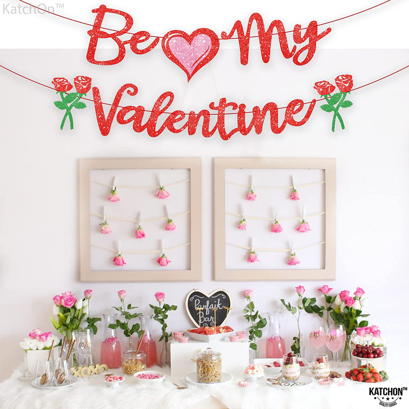 Glitter, Be My Valentine Banner - 10 Feet, 2 Strings, No DIY | Happy Valentines Day Banner for Valentines Day Decorations | Valentines Garland for Mantle | Valentines Banner for Valentines Decorations Home & Garden > Decor > Seasonal & Holiday Decorations KatchOn   