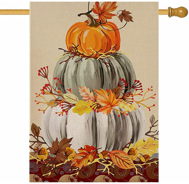 Covido Home Decorative Fall Pumpkin Patch Large House Flag, Maple Leaf Garden Yard Outside White Pumpkin Welcome Decor, Thanksgiving Outdoor Autumn Harvest Farmhouse Decorations Double Sided 28 x 40 Home & Garden > Decor > Seasonal & Holiday Decorations& Garden > Decor > Seasonal & Holiday Decorations Covido 28 × 40  