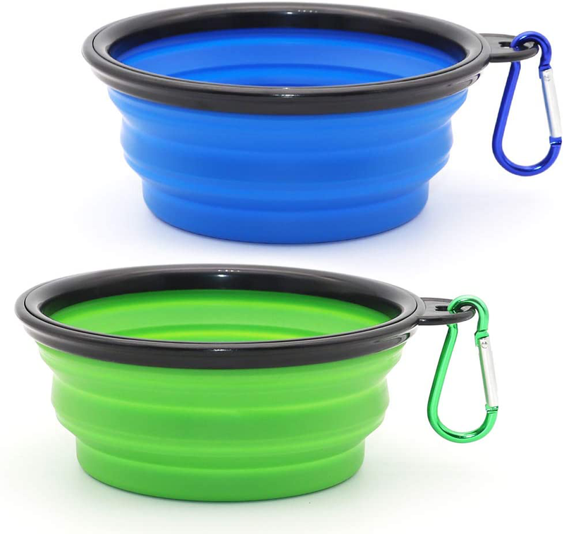 SLSON Collapsible Dog Bowl, 2 Pack Collapsible Dog Water Bowls for Cats Dogs, Portable Pet Feeding Watering Dish for Walking Parking Traveling with 2 Carabiners Animals & Pet Supplies > Pet Supplies > Dog Supplies SLSON Blue+Green Small (Pack of 2) 