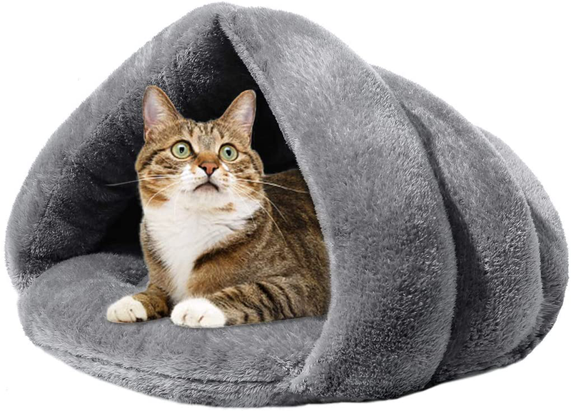 Mojonnie Soft Warm Cat Bed for Winter Cat Tent Self-Warming Sleeping Bed for Cats Fleece Pet Cave Bed for Winter Pets Puppy Indoor Pet Triangle Nest Animals & Pet Supplies > Pet Supplies > Cat Supplies > Cat Beds Mojonnie Grey  