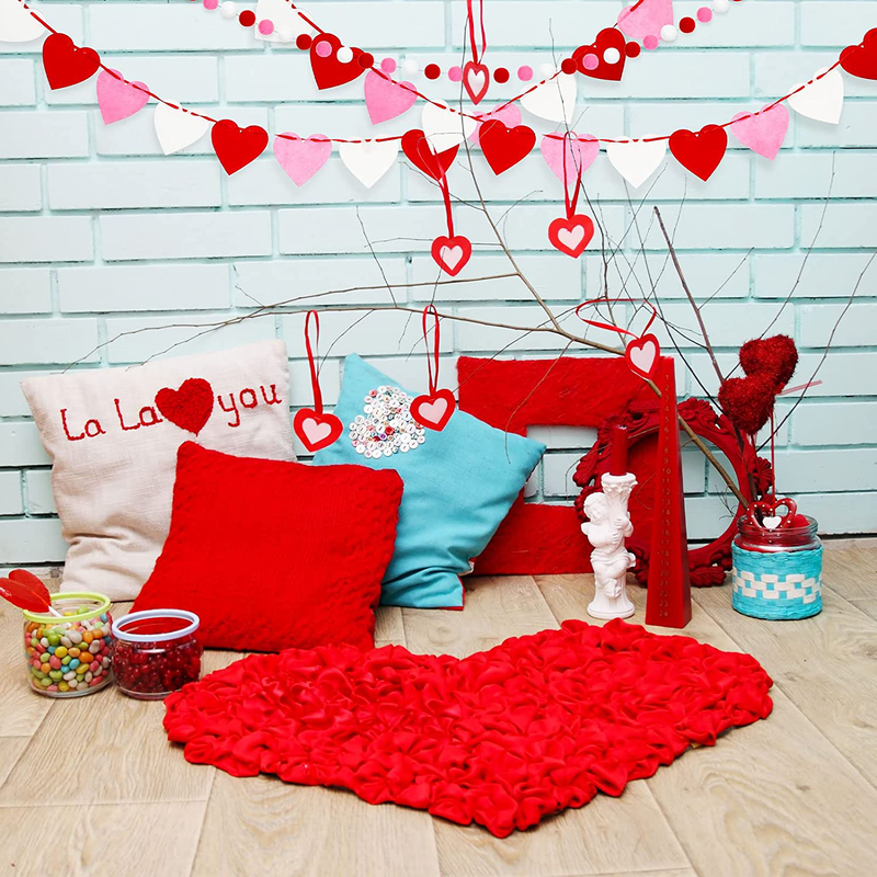 Colorful Valentine'S Day Decor Includes Pom Pom Felt Ball Garlands Red Pink White Felt Heart Garland and Hanging Happy Valentine'S Day Banner for Party Tree Indoor Outdoor Home Office Decoration Home & Garden > Decor > Seasonal & Holiday Decorations Breling   