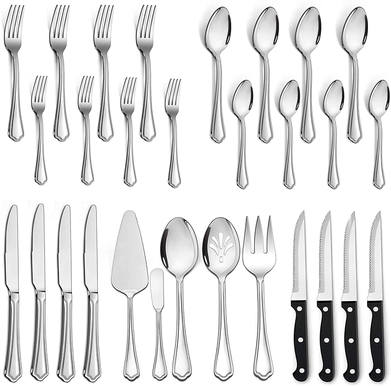 LIANYU 77-Piece Silverware Flatware Set for 12, Plus Steak Knives and Serving Utensils, Stainless Steel Flatware Cutlery Set, Eating Utensils Tableware with Scalloped Edge, Dishwasher Safe Home & Garden > Kitchen & Dining > Tableware > Flatware > Flatware Sets LIANYU 29  