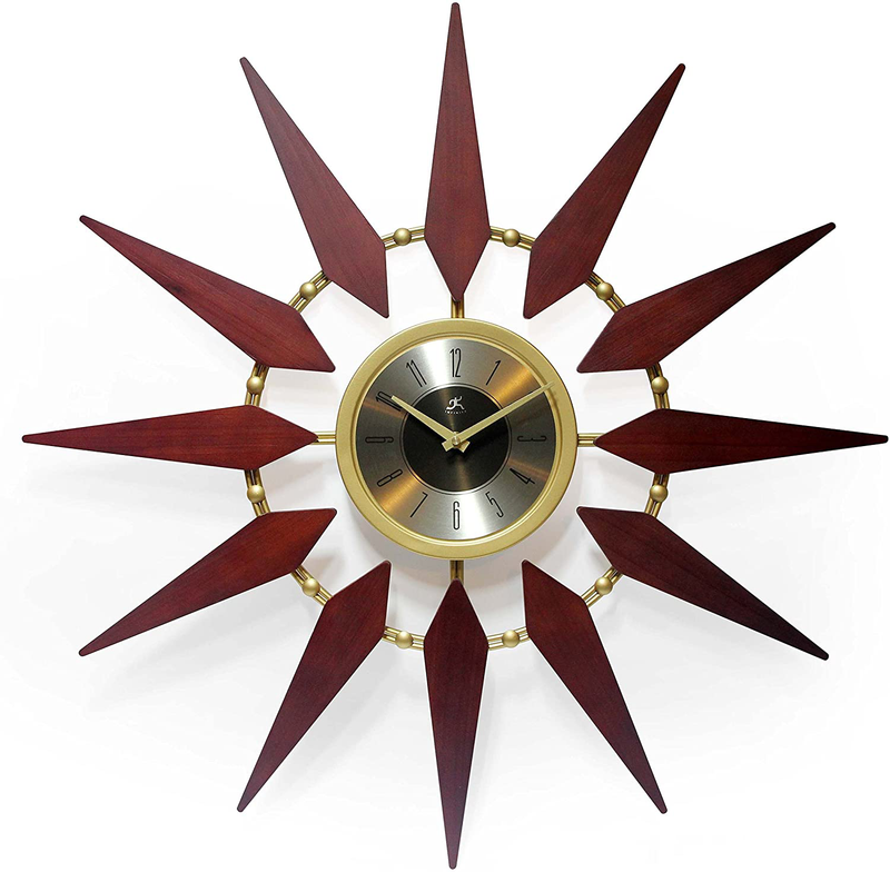 Infinity Instruments Orion 30 Inch Walnut Mid-Century Modern Starburst Wall Clock
