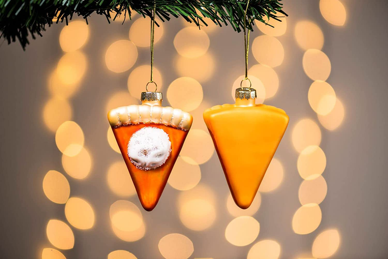 JOIEDOMI 2 PCS Christmas Glass Pumpkin Pie Glass Blown Ornament Traditionally Designed, Hand-Crafted Ornaments for Christmas Tree