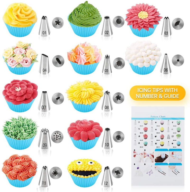 Docgrit Cake Decorating kit- 85PCs Cake Decoration Tools with a Non Slip Base Cake Turntable, 12 Numbered Cake Icing Tips & Guide and Other Cake Decorating Kit for Beginner