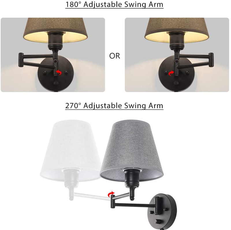HAITRAL Swing Arm Wall Lamps- Dimmble Plug in Wall Sconces with Grey Shade, Plug-In or Hardwired Wall Lights, Wall Lamps for Bedroom, Bedside, Living Room, Office, Farmhouse Home & Garden > Lighting > Lighting Fixtures > Wall Light Fixtures KOL DEALS   