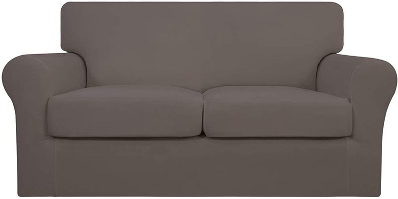 Easy-Going 3 Pieces Stretch Soft Couch Cover for Dogs - Washable Sofa Slipcover for 2 Separate Cushion Couch - Elastic Furniture Protector for Pets, Kids (Loveseat, Dark Gray) Home & Garden > Decor > Chair & Sofa Cushions Easy-Going Taupe Medium 