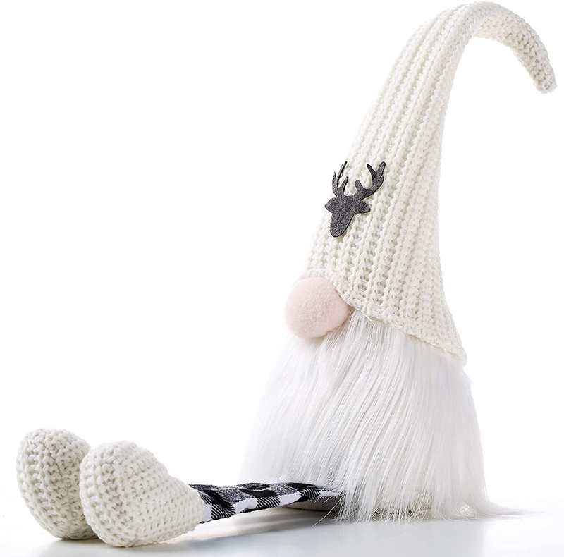 Gnome Christmas Decorations,Plush Plaid Tomte with Long Dangling Legs,Holiday Stuffed Doll Gifts to Kids & Women 16 in Home & Garden > Decor > Seasonal & Holiday Decorations& Garden > Decor > Seasonal & Holiday Decorations Senjie White Wool  