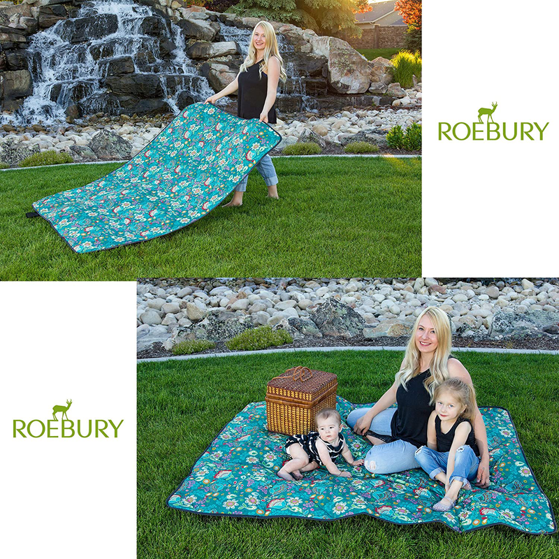 Roebury Beach Blanket Sand Proof & Outdoor Picnic Blanket - Water Resistant, Large Mat for Camping or Travel. Washable, Foldable, Easy Carry Compact Tote Bag Home & Garden > Lawn & Garden > Outdoor Living > Outdoor Blankets > Picnic Blankets Roebury   
