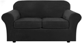 Real Velvet Plush 3 Piece Stretch Sofa Covers Couch Covers for 2 Cushion Couch Loveseat Covers (Base Cover Plus 2 Individual Cushion Covers) Feature Thick Soft Stay in Place (Medium Sofa, Ivory) Home & Garden > Decor > Chair & Sofa Cushions H.VERSAILTEX Jet Black Medium 