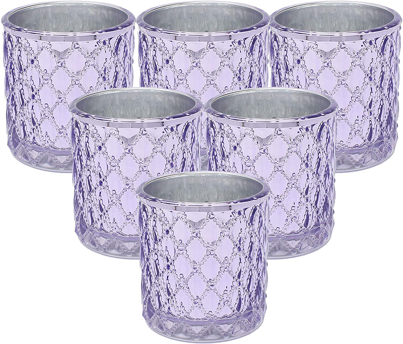 Ms Lovely Large Quilted Glass Votive Tealight Candle Holders - Bulk Set of 6 - Dark Blue