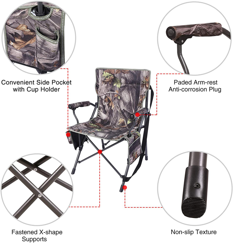 REDCAMP Oversized Folding Camping Chairs for Adults Heavy Duty 250/330/500Lb, Sturdy Steel Frame Portable Outdoor Sport Chairs with High Back and Hard Arms, Blue/Camouflage/Black Sporting Goods > Outdoor Recreation > Camping & Hiking > Camp Furniture REDCAMP   