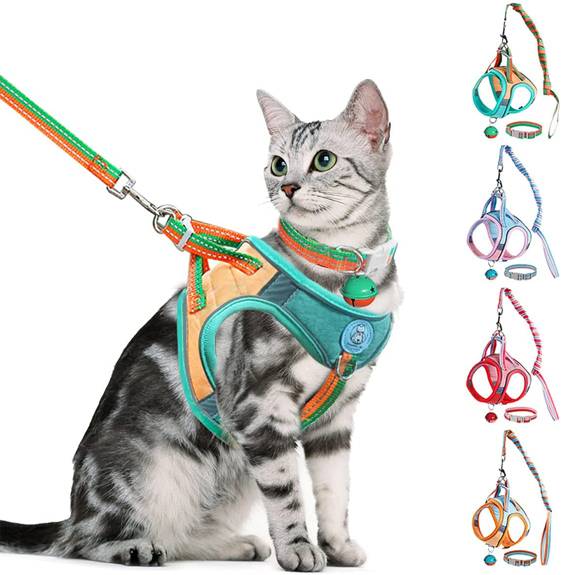 Greadped Cat Harness and Leash Set,Escape Proof Kitten Vest Harness with Collars for Walking,Reflective Strap Night Safe Pet Harness with Bells,Easy Control for Small Large Kitten,Fit for Puppy,Rabbit Animals & Pet Supplies > Pet Supplies > Cat Supplies > Cat Apparel Greadped Green/Orange XS:Neck 7.9-9.4"|Chest 9.4-11.0" 