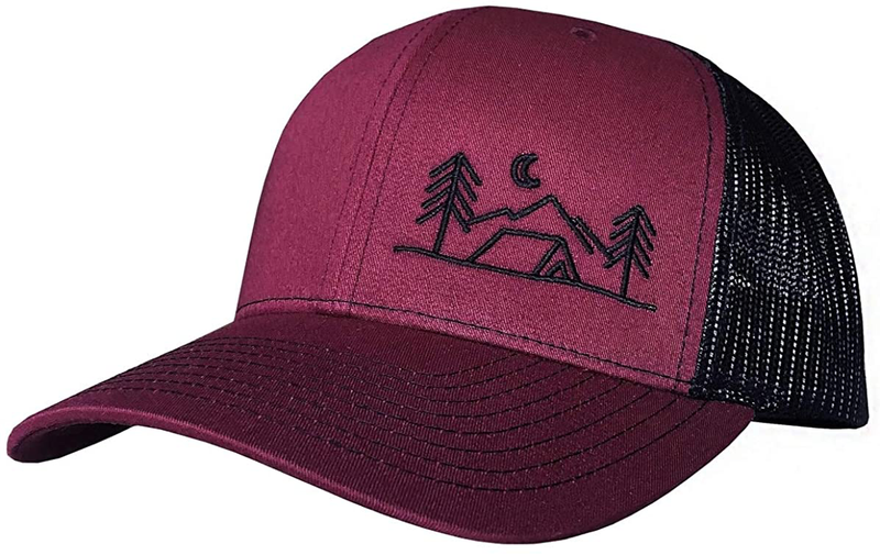 Threadbound Outdoor Trucker Hat Snapback - Tent Camping Design Sporting Goods > Outdoor Recreation > Camping & Hiking > Tent Accessories ThreadBound Cardinal Red/Black  