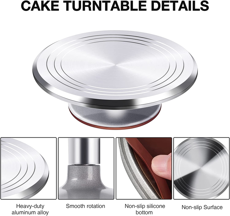 Puroma 8-in-1 Aluminium Alloy Rotating Cake Turntable 12'' Revolving Cake Decorating Stand with 3 Angled Icing Spatula, 3 Icing Comb for Pastries, Cupcakes and Cake Decorations