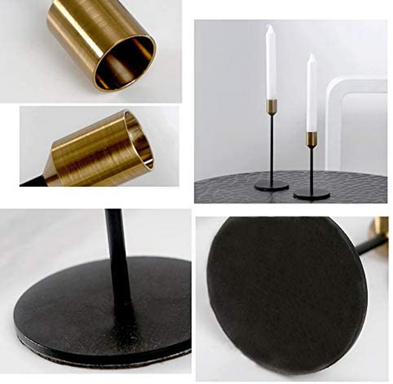 KiaoTime Set of 2 Brass Gold Black Taper Candle Holders Candlestick Holders Centerpiece Decorative Vintage & Modern Candlelight Dinner Metal Candlestick Holders for Table Mantel Wedding Housewarming Home & Garden > Decor > Home Fragrance Accessories > Candle Holders KiaoTime   