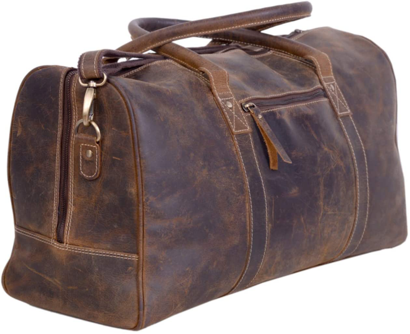 KomalC 24 Inch Leather Duffel Bags for Men and Women Full Grain Leather Travel Overnight Weekend Leather Bags Sports Gym Duffel for Men (Tan with Shoe pocket) Home & Garden > Household Supplies > Storage & Organization KomalC Brown Distressed Tan  