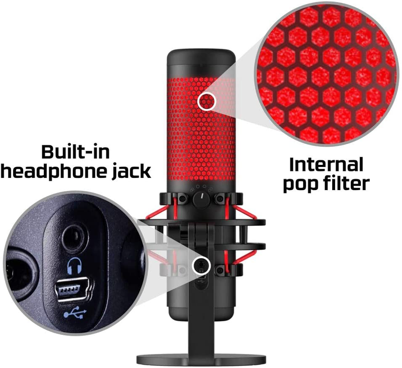 HyperX QuadCast - USB Condenser Gaming Microphone, for PC, PS4, PS5 and Mac, Anti-Vibration Shock Mount, Four Polar Patterns, Pop Filter, Gain Control, Podcasts, Twitch, YouTube, Discord, Red LED Electronics > Audio > Audio Components > Microphones HyperX   