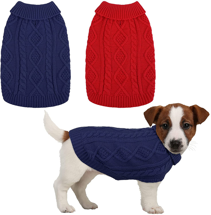 Pedgot Dog Sweater Turtleneck Knitted Dog Sweater Dog Jumper Coat Warm Pet Winter Clothes Classic Cable Knit Sweater for Dogs Cats in Cold Season Animals & Pet Supplies > Pet Supplies > Dog Supplies > Dog Apparel Pedgot Red, Blue Small 