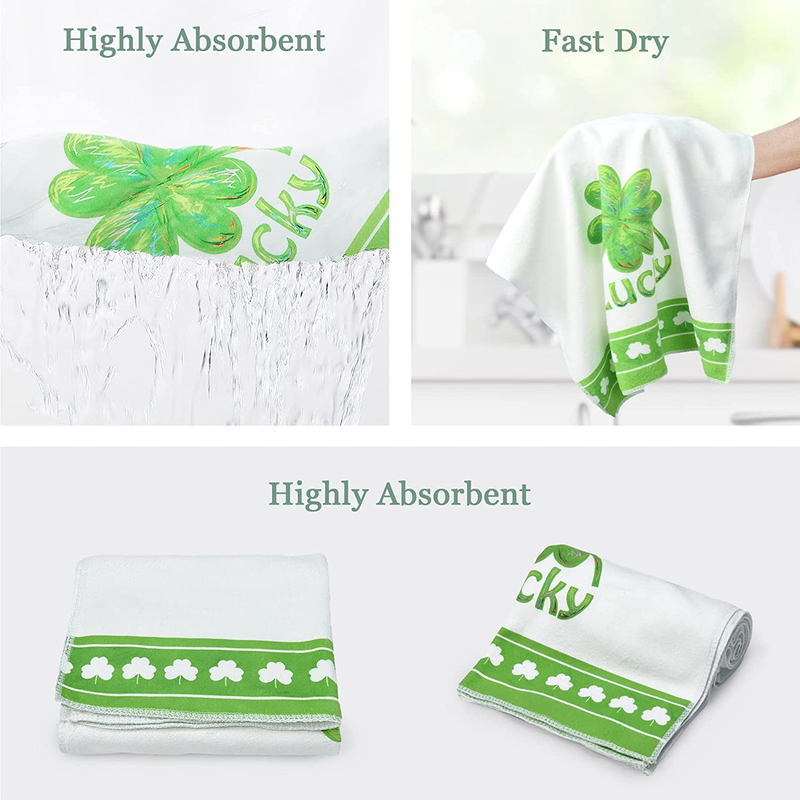 St Patricks Day Hand Towel for Bathroom, Soft Absorbent Patrick Small Bath Towel, Irish Lucky Leaf Spring Towel Green Shamrock Guest Towel St Patricks Home Shower Holiday Decorations 15.7X25.5 Inch