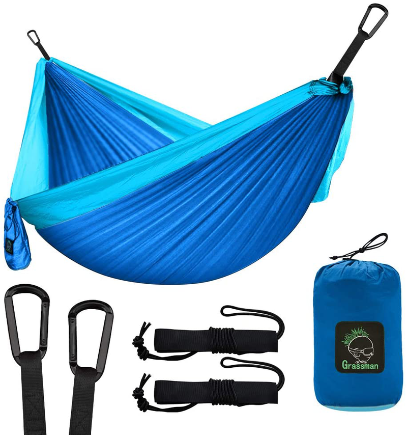 Grassman Camping Hammock Double & Single Portable Hammock with Tree Straps, Lightweight Parachute Hammocks Camping Accessories Gear for Indoor Outdoor Backpacking, Travel, Hiking, Beach