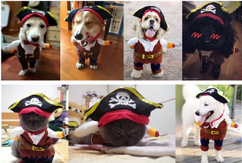 Idepet New Funny Pet Clothes Pirate Dog Cat Costume Suit Corsair Dressing up Party Apparel Clothing for Cat Dog plus Hat Animals & Pet Supplies > Pet Supplies > Cat Supplies > Cat Apparel Idepet   