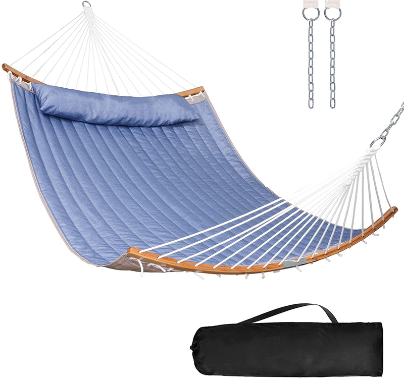 Mansion Home Hammock with Curved Bamboo Spreader Bar, Heavy Duty Hammock Capacity 450 Lbs, Portable Hammock with Carrying Bag, Tan Home & Garden > Lawn & Garden > Outdoor Living > Hammocks mansion home Blue  