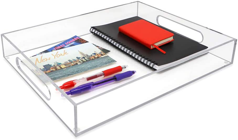 Isaac Jacobs Clear Acrylic Serving Tray (11x14) with Cutout Handles, Spill-Proof, Stackable Organizer, Space-Saver, Food & Drinks Server, Indoors/Outdoors, Lucite Storage Décor & More Home & Garden > Decor > Decorative Trays Isaac Jacobs International   