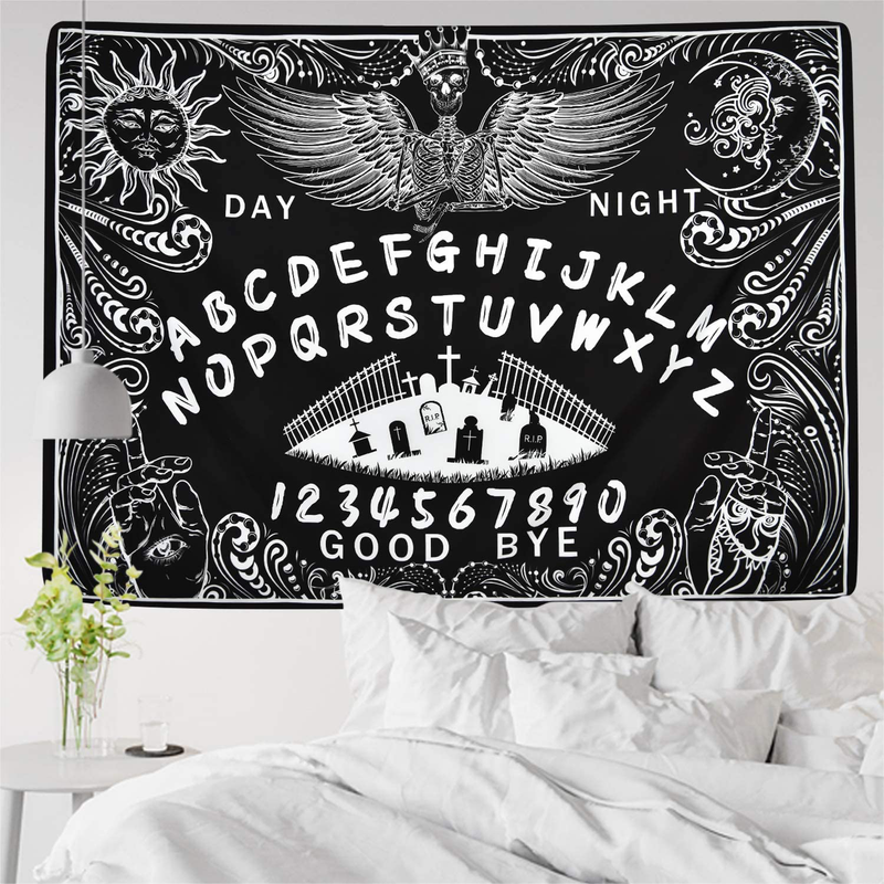 Sun and Moon Tapestry Skull Tapestry Tarot Tapestry Psychedelic Black Tapestry for Room(51.2 x 59.1 inches)
