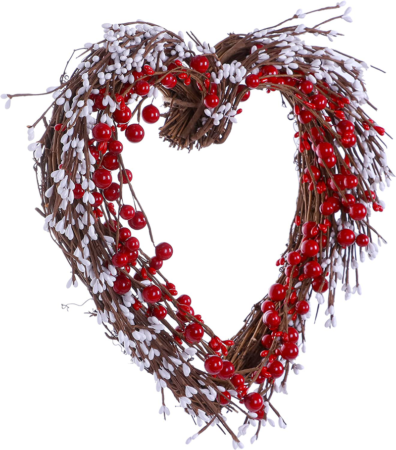 DIYFLORU Artificial Valentine’S Day Wreath,15 Inches,Heart-Shaped Wreath with round Berries and White Pip Berries,Perfect for Valentine’S Day Decor,Wedding Home & Garden > Decor > Seasonal & Holiday Decorations DIYFLORU   