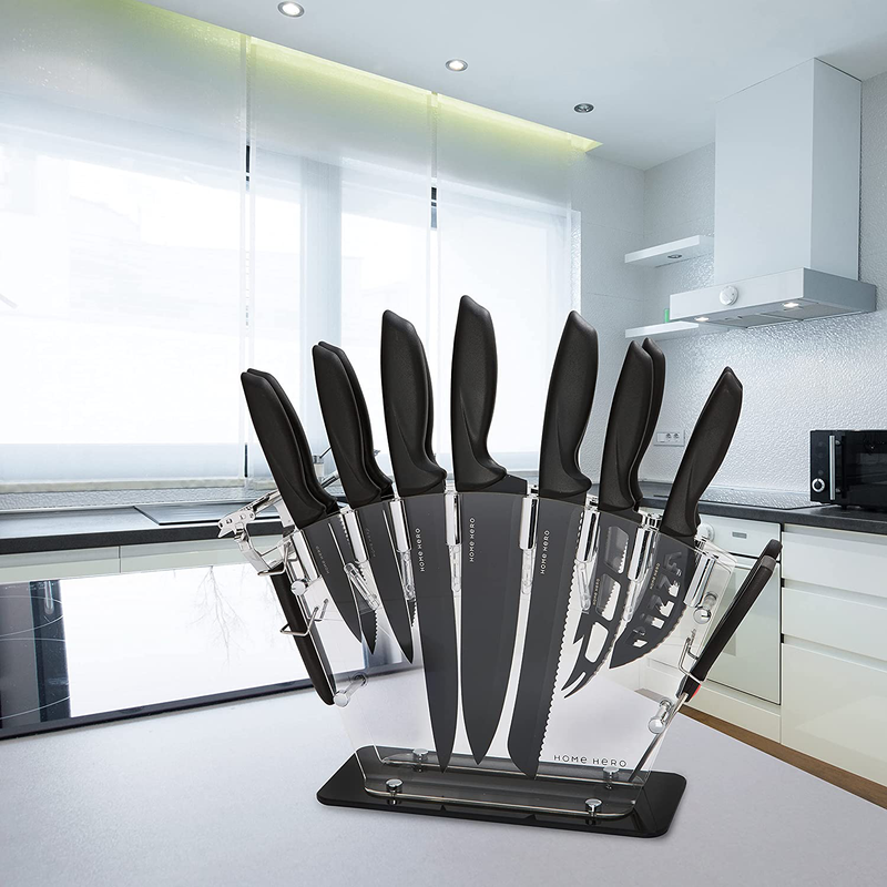 Home Hero 17 Pieces Kitchen Knives Set, 13 Stainless Steel Knives + Acrylic Stand, Scissors, Peeler and Knife Sharpener Home & Garden > Kitchen & Dining > Kitchen Tools & Utensils > Kitchen Knives Home Hero   