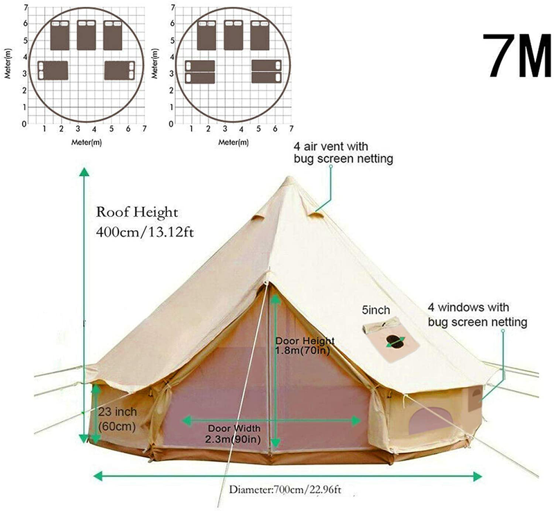 Happybuy Bell Tent Canvas Tent 4-Season Yurt Tents for Camping Waterproof for Family Camping Outdoor Hunting(9.84Ft /13.1Ft / 16.4Ft / 19.7Ft / 23Ft)