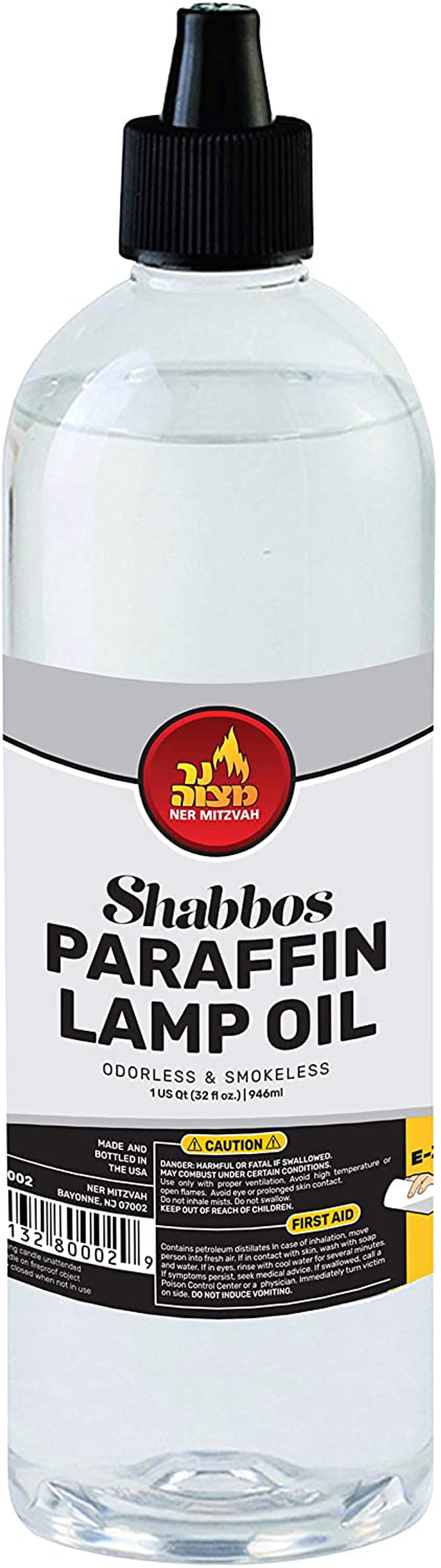 Paraffin Lamp Oil - Clear Smokeless, Odorless, Clean Burning Fuel for Indoor and Outdoor Use with E-Z Fill Cap and Pouring Spout - 32oz - by Ner Mitzvah