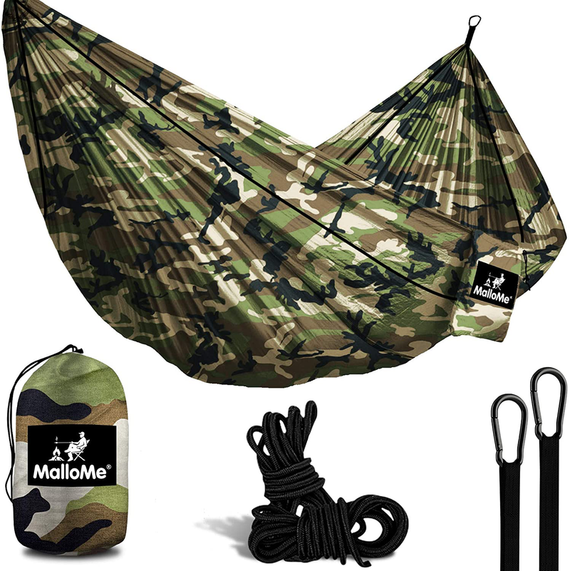 MalloMe Camping Hammock with Ropes - Double & Single Tree Hamock Outdoor Indoor 2 Person Tree Beach Accessories _ Backpacking Travel Equipment Kids Max 1000 lbs Capacity - Two Carabiners Free Home & Garden > Lawn & Garden > Outdoor Living > Hammocks MalloMe Military Camo 1 Person 