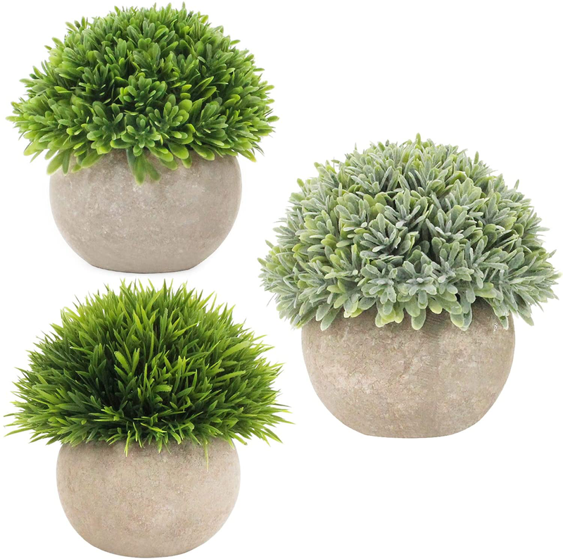 Mini Potted Fake Plants Small Plants Artificial Plastic Greenery Grass in Pots Faux Tiny Topiary Shrubs Cute Bathroom Decor