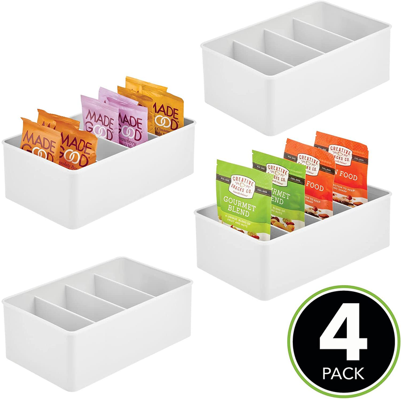 Mdesign Plastic Food Storage Organizer Bin Box Container - 4 Compartment Holder for Packets, Pouches, Ideal for Kitchen, Pantry, Fridge, Countertop Organization - 4 Pack - White Home & Garden > Kitchen & Dining > Food Storage mDesign   