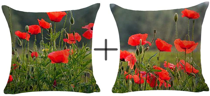 NIDITW Pack of 4 Watercolor Ink Painting Red Poppy Flower Cotton Burlap Decorative Square Throw Pillow Case Cushion Cover for Couch Living Room 18 Inches (A) Home & Garden > Decor > Chair & Sofa Cushions NIDITW E  