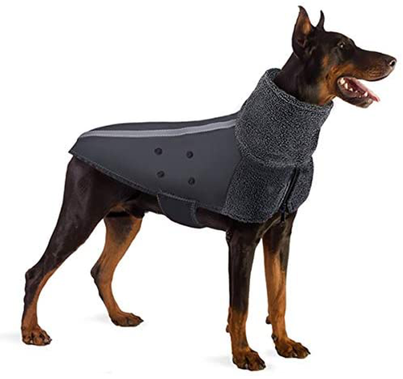 Slowton Winter Dog Coat, Warm Polar Fleece Lining Doggie Outdoor Jacket with Turtleneck Scarf Reflective Stripe Adjustable Waterproof Windproof Puppy Vest Soft Pet Outfits