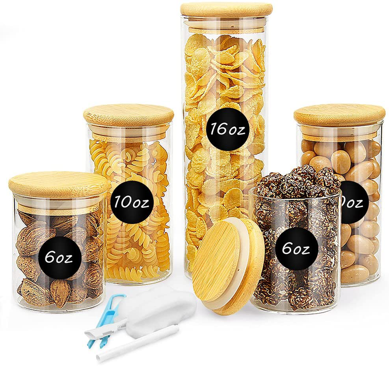 Fuzeda Food Storage Containers with Bamboo Lids, Kitchen Canisters Set of 5, Glass Storage Jars for Home Kitchen, Tea, Sugar, Biscuit, Candy, Flour, Cookie, Rice. Home & Garden > Kitchen & Dining > Food Storage FuzeDa   