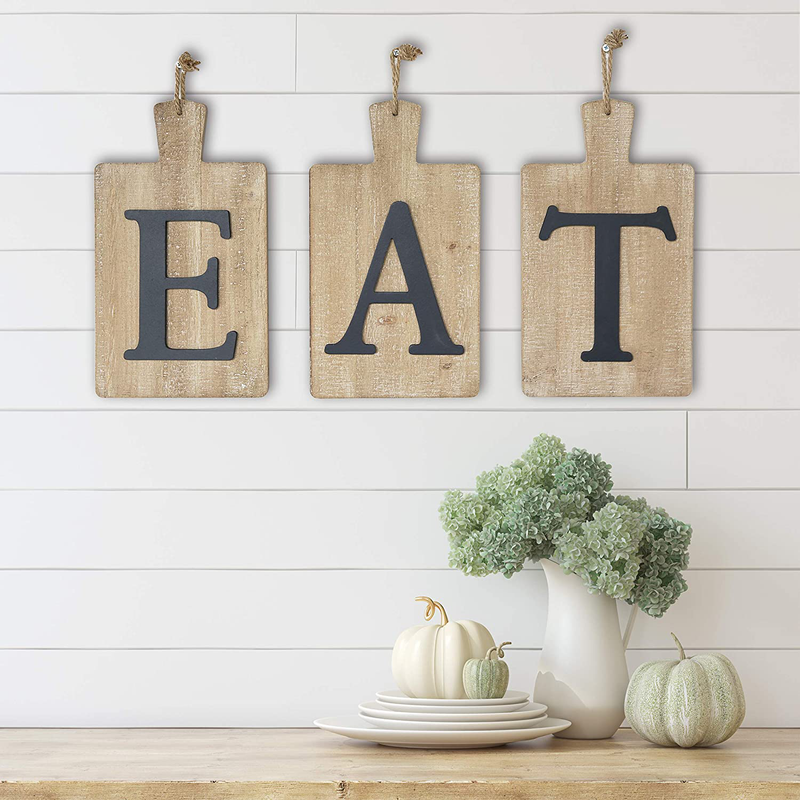 Karisky Eat Letter Signs 3-Pack 13 x 8 inches Rustic Wood Decorative Cutting Board Wall Hanging Art for Kitchen, Dining Room, Home Farmhouse Decor Brown Home & Garden > Decor > Seasonal & Holiday Decorations Karisky   
