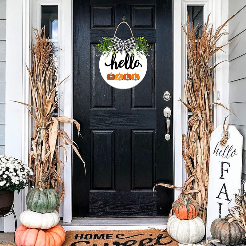 Interchangeable Seasonal Wooden Hello Door Sign Greenery Wreaths for Front Door Decor Rustic Home Welcome Farmhouse 12 Inches Porch Decoration Winter Spring Birthday Housewarming Gifts(White) Home & Garden > Decor > Seasonal & Holiday Decorations Distaratie   