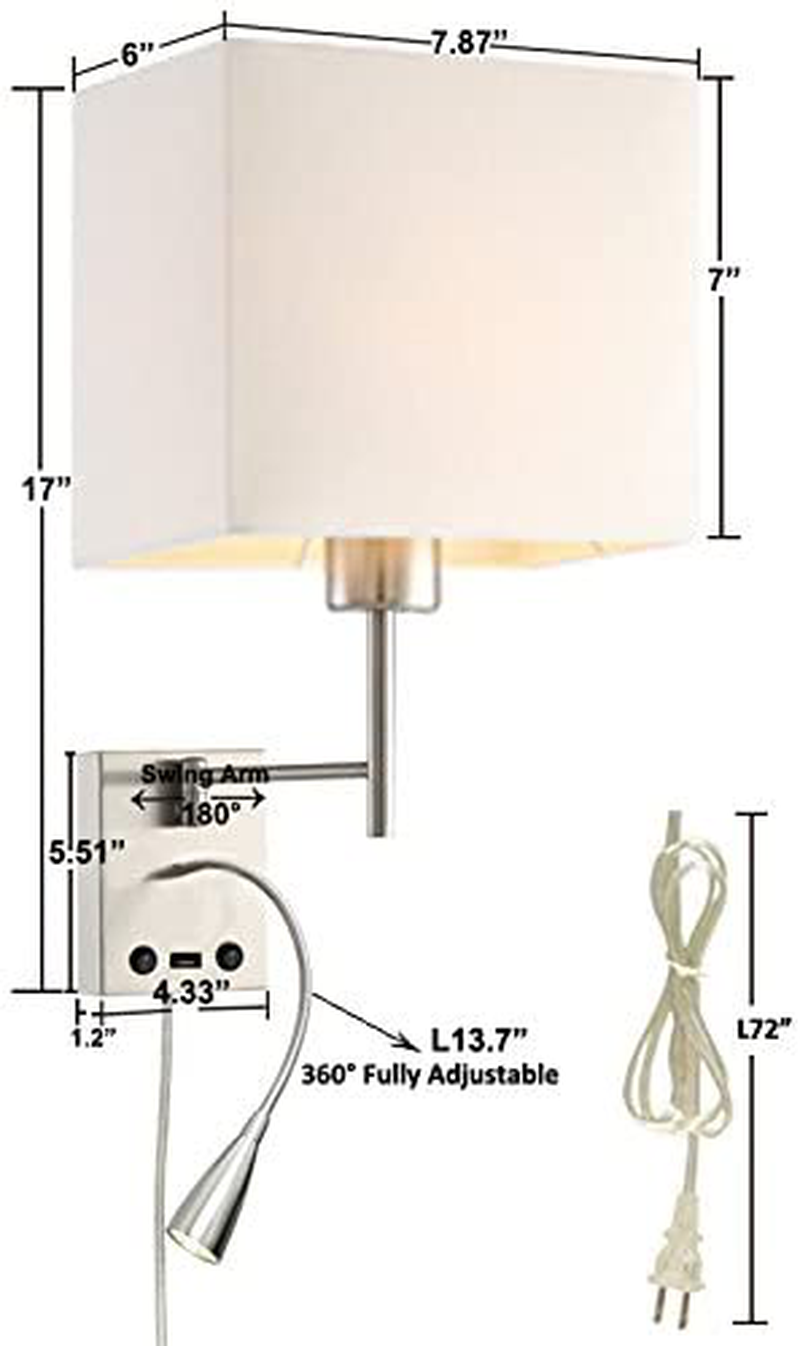 Homefocus USB LED Swing Arm Bedside Reading Wall Lamp Light ,LED Reading Swing Arm Wall Lamp Light,Wall Sconces,Living Room Wall Lamp,Corridor Wall Lamp,2 Lights 2 Switches LED 3W 3000K and E26 Holder Home & Garden > Lighting > Lighting Fixtures > Wall Light Fixtures KOL DEALS   