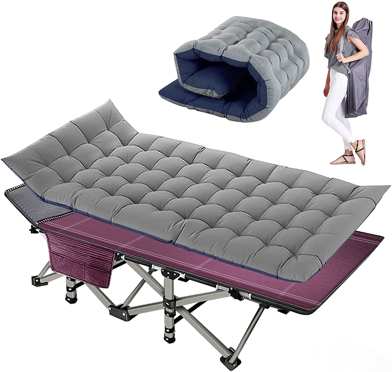 MOPHOTO Folding Camping Cot Folding Cot with Carry Bag, Camping Cot for Adults Portable Folding Outdoor Cot Carry Bags Suede for Outdoor Travel Camp Beach Vacation (75"L X 28"W, Blue and Gray 2-PACK) Sporting Goods > Outdoor Recreation > Camping & Hiking > Camp Furniture MOPHOTO   