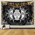 Sun and Moon Tapestry Black and White Burning Sun with Stars Tapestry Psychedelic Tapestry Indian Tapestry for Room Home & Garden > Decor > Artwork > Decorative Tapestries Sevenstars Black and White 51.2" x 59.1" 
