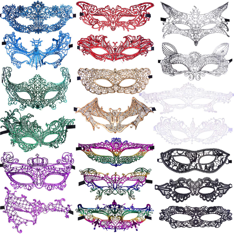 SIQUK 20 Pieces Lace Masquerade Mask Women Venetian Masks, 9 Colors Apparel & Accessories > Costumes & Accessories > Masks SIQUK Varicolored  