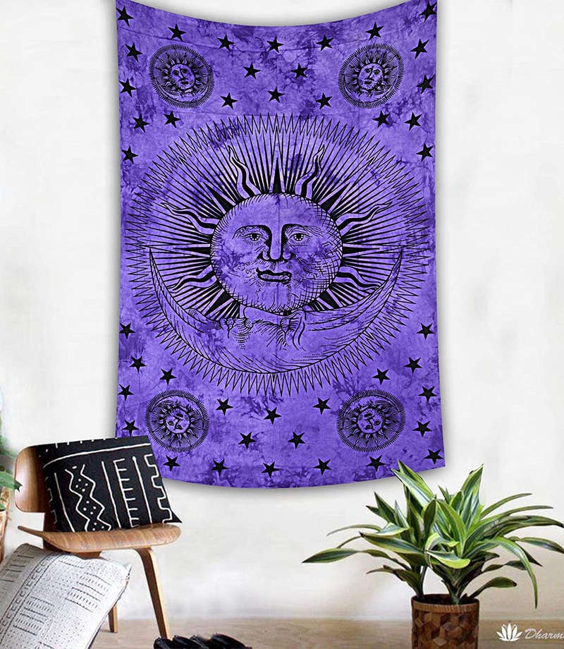 Marubhumi Psychedelic Sun Moon Stars Tie Dye Mandala Tapestry Hippie Hippy Celestial Wall Hanging Indian Trippy Bohemian Tapestries (Multi, 55 X 85 Inch (140 x 215 Cms) Home & Garden > Decor > Artwork > Decorative Tapestries Marubhumi Purple 55 X 85 Inch (140 x 215 Cms) 