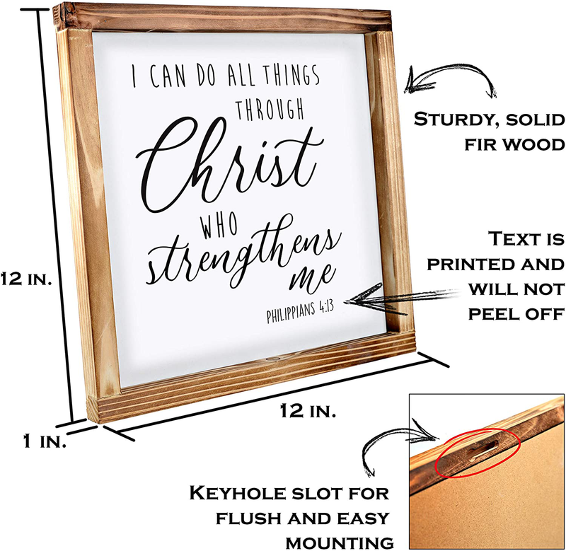 I Can Do All Things Through Christ Wall Art Sign-Scripture Wall Art,Farmhouse Decor for the Home, Modern Farmhouse Decor, Christian Wall Art, Philippians 4 13 Wall Art with Solid Wood Frame 12x12 Inch Home & Garden > Decor > Artwork > Sculptures & Statues MAINEVENT   