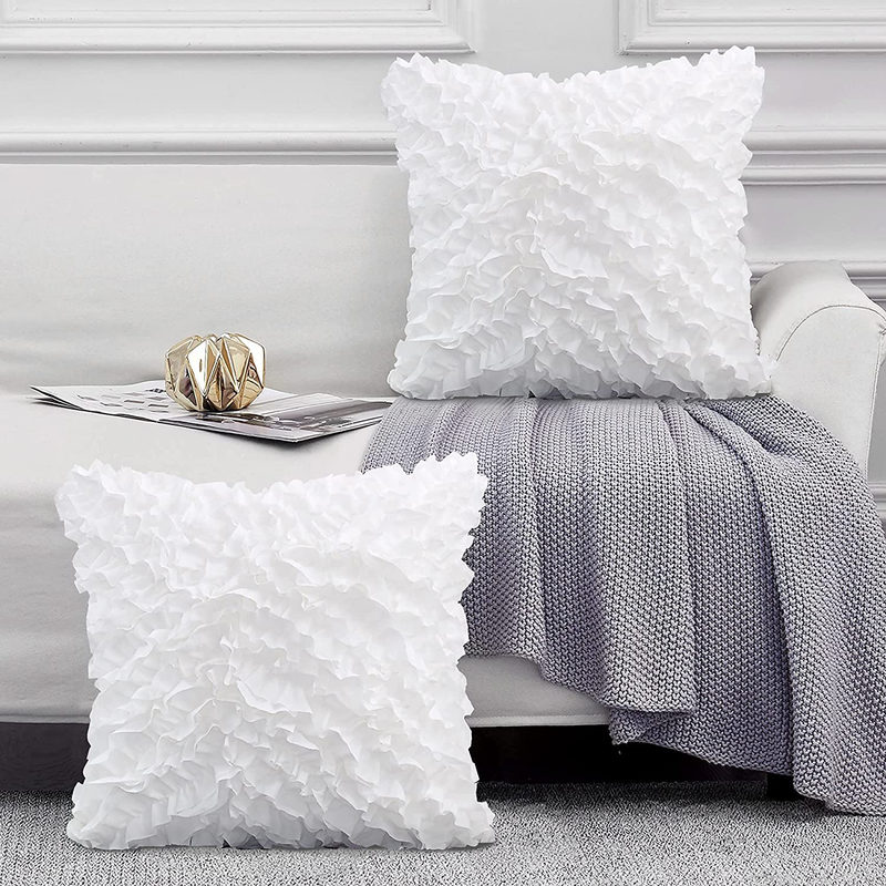 Leeden 20X20 Throw Pillow Covers Boho Set of 2, Christmas Decorative Fall Pillowcases, White Cushion Cases Covers for Sofa Couch Bed Chair Bedding Décor Floral Soft Farmhouse 3D Handmade 20 Inch Home & Garden > Decor > Chair & Sofa Cushions Leeden White Pillow Cover 18" x 18", 2 PCS 