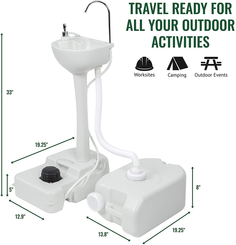 Hike Crew Portable Outdoor Foot Pump Camping Sink – Collapsible Hand Wash Basin W/ 5 Gallon (19L) Water Tank, Wheels, Soap Dispenser, Gooseneck Faucet & Towel Holder – for RV, Travel, Worksite