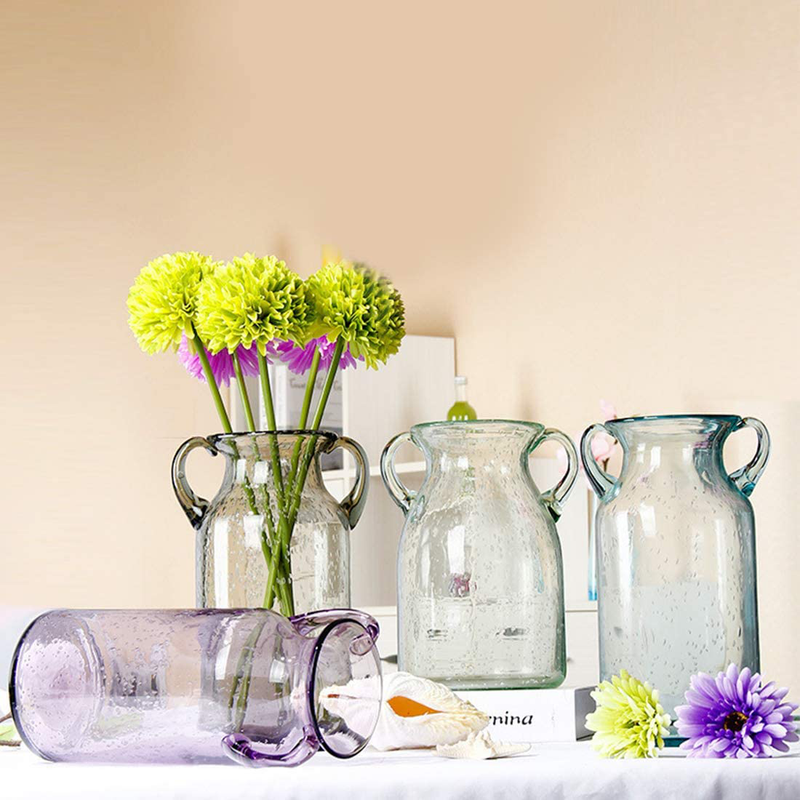 QUECAOCF Elegant Flower Glass Vase with Handle, Handmade Double Ear Air Bubbles Glass Vase for Centerpiece Home and Wedding Indoor and Outdoor Decorative Home & Garden > Decor > Vases Sheng Litong   